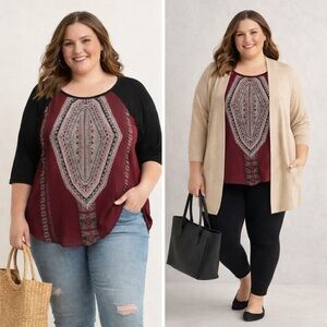 Halo Red and White Graphic Relaxed Blouse